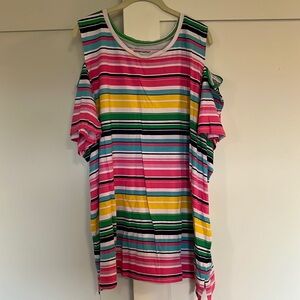 Used - worn once Woman Within cold shoulder, striped T-shirt, size 3X (30–32)